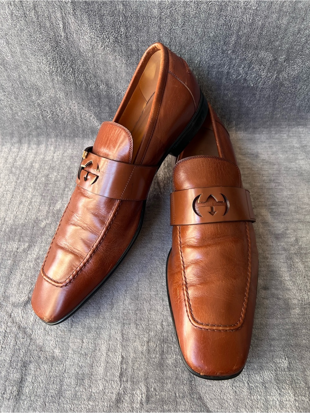 Gucci Mila Wimbledon Loafers Brown Leather Shoes Sz 9.5 Italy Logo FLAWED!